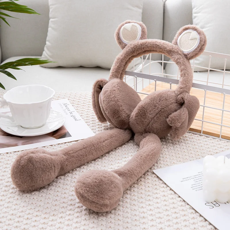 Autumn and winter new furry warm movable earmuffs solid color cartoon cute thick furry earmuffs for women