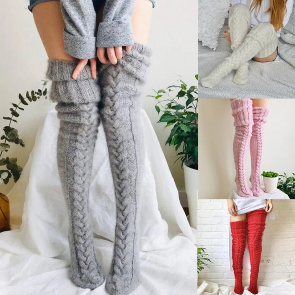 Woolen foot warmers stockings solid over the knee stockings
