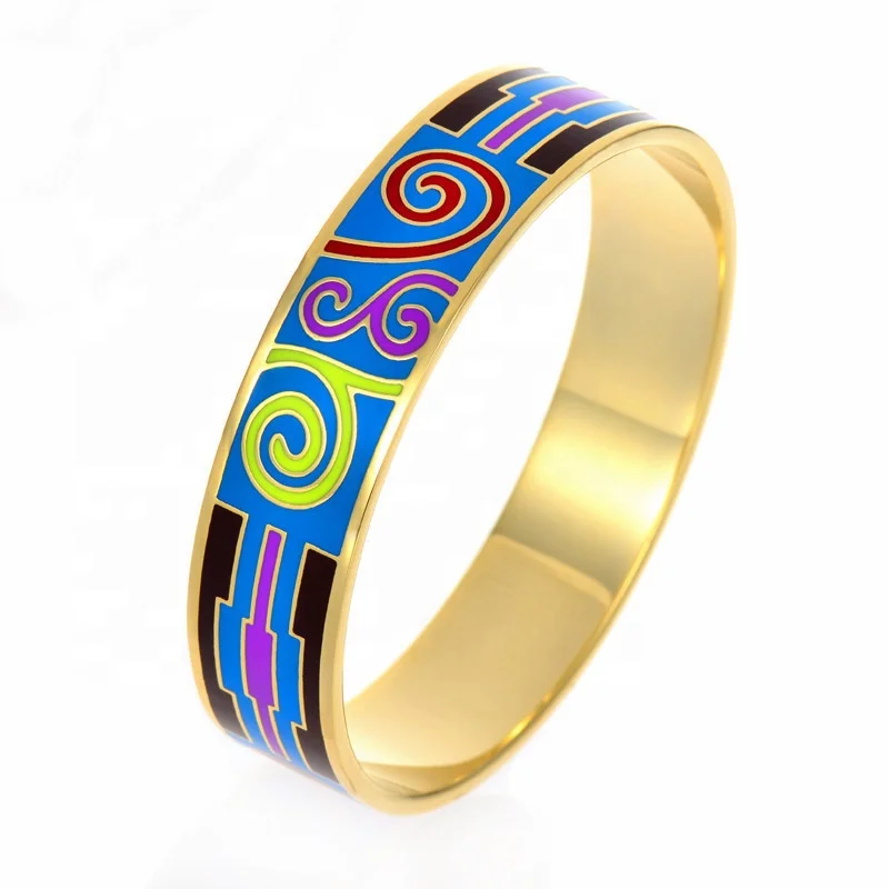 Customized Jewelry Exotic Cloisonne Colorful Enamel Stainless Steel Bangle