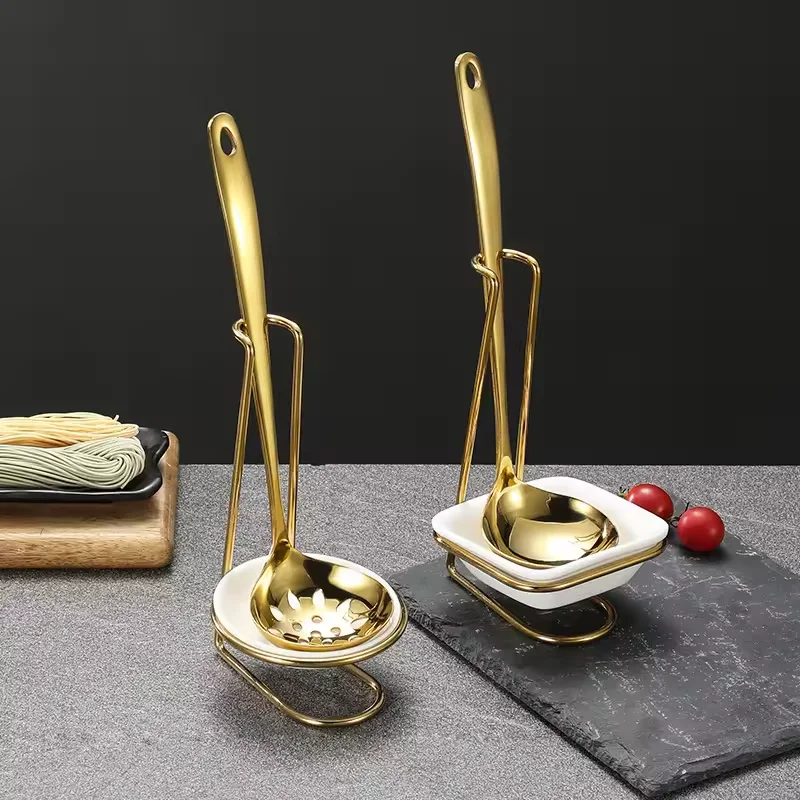 Catering Buffet Spoon Holder Set Stainless Steel Silver Gold Color Serving Kitchen Ladle Stand Rack Set