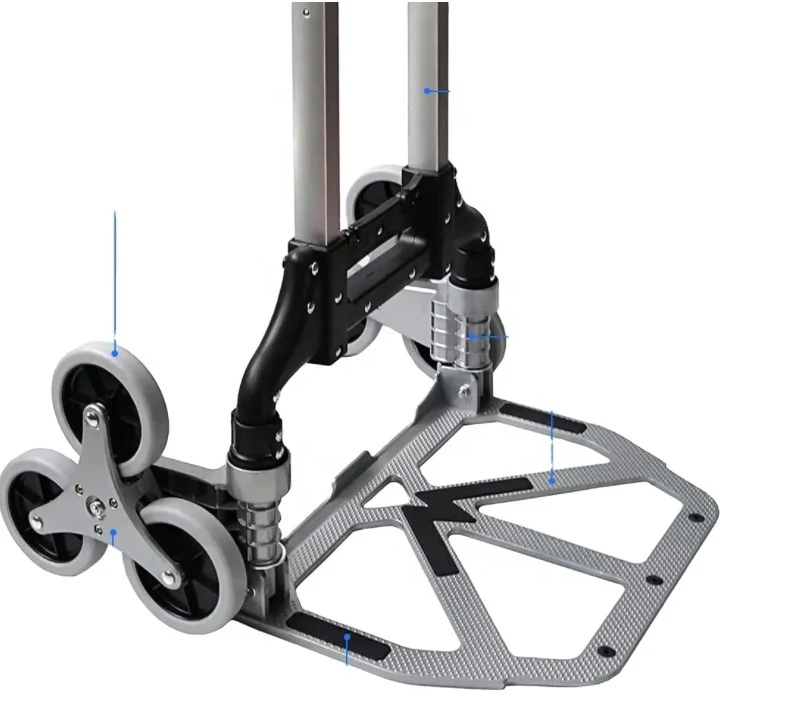Aluminum Hand Carts, Folding portable auto stair climbing trolley Hand Truck with 6 Wheels for Luggage, Travel, Moving, Shopping