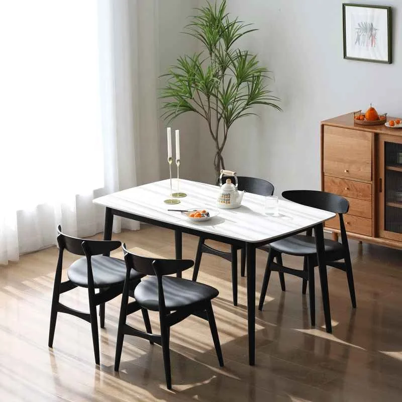 Dining Table Set Restaurant Furniture And Solid Wood Nordic Style Design  Black Dining Chair