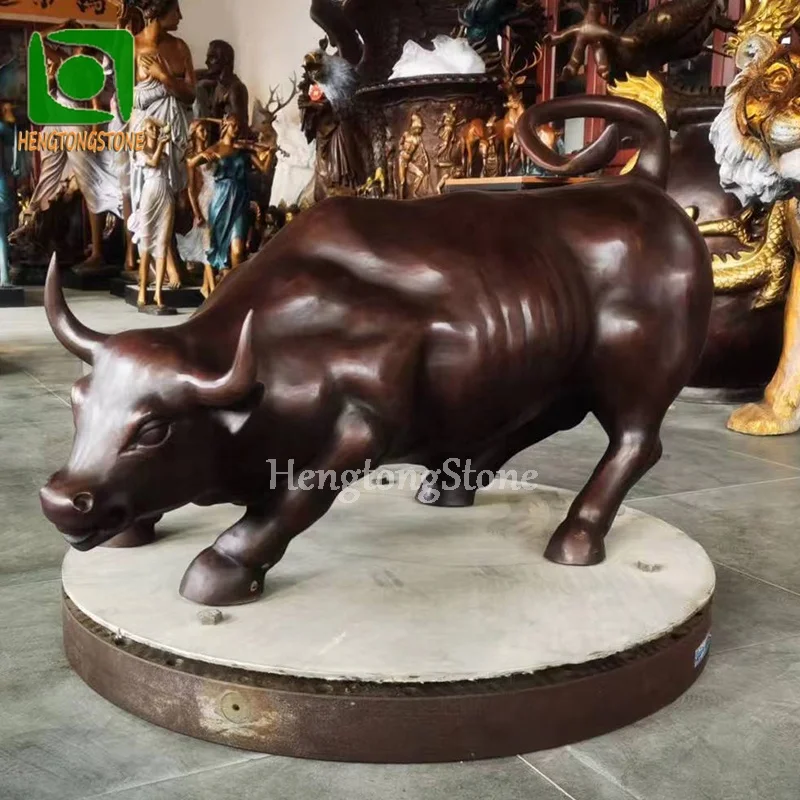 Western Style Bronze Casting The Wall Street Bull Statue Metal Small Animal Statue