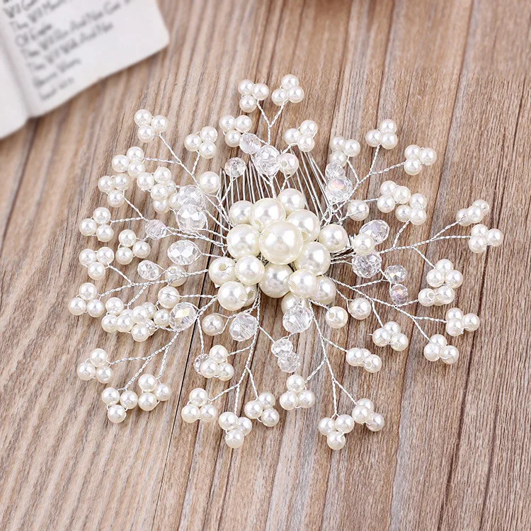 New Bride Crystal Pearl Flower Hair Comb Wedding Hair Accessories Wholesale