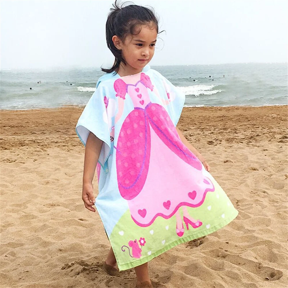 High Quality Microfiber Kids Cartoon Beach Children Printed Hooded Towel Cartoon Ponchos Beach Towel