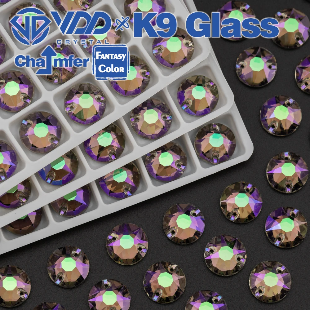 VDD 8B-8S 12mm 40Pcs Ghost Light Color Top Quality K9 Glass Sew on Rhinestone Sewing Crystal Flatback Clothes Decorations