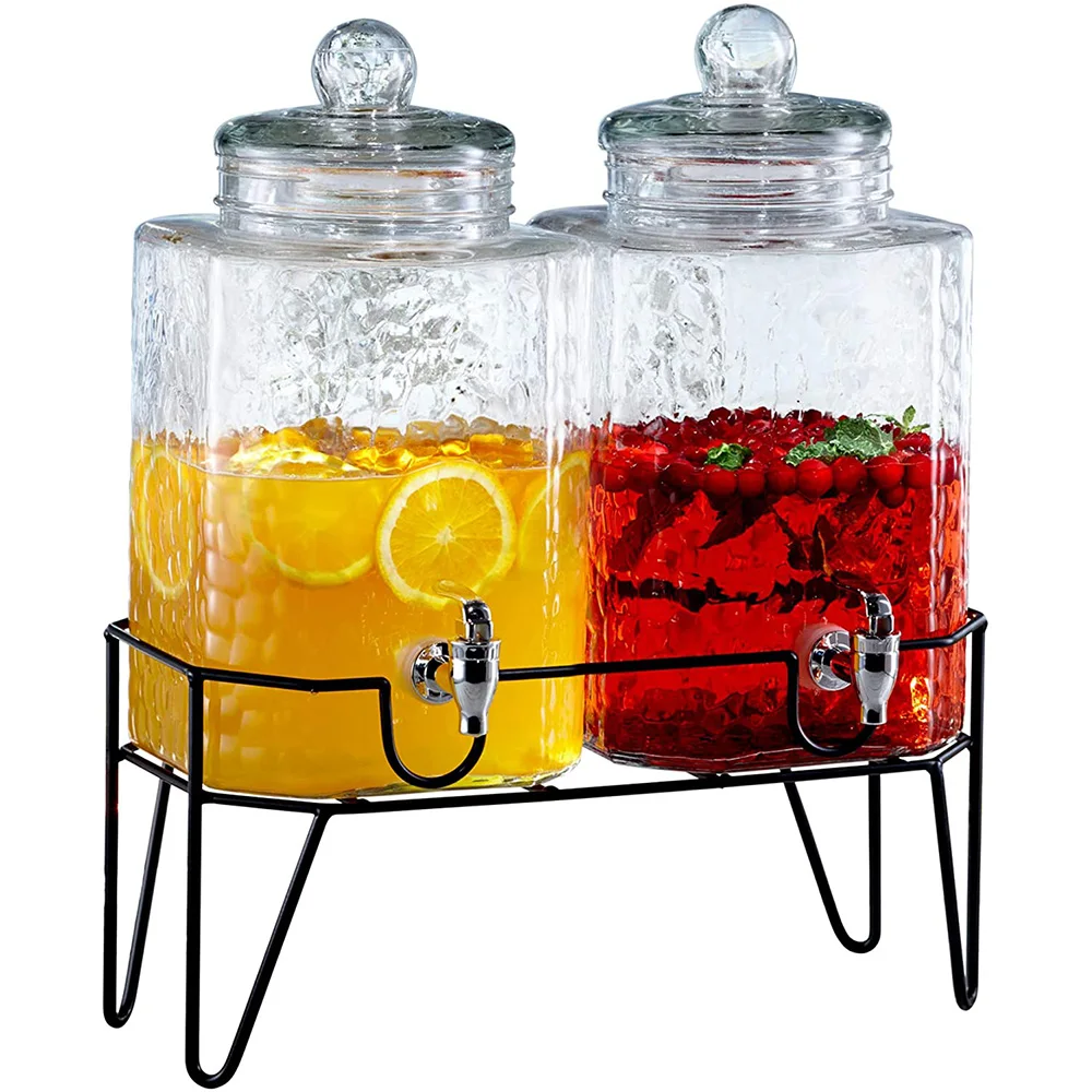 2 Mason Jars Glass Bottle Juice Dispenser Beverage Beer Drink Dispensers With Metal Stand