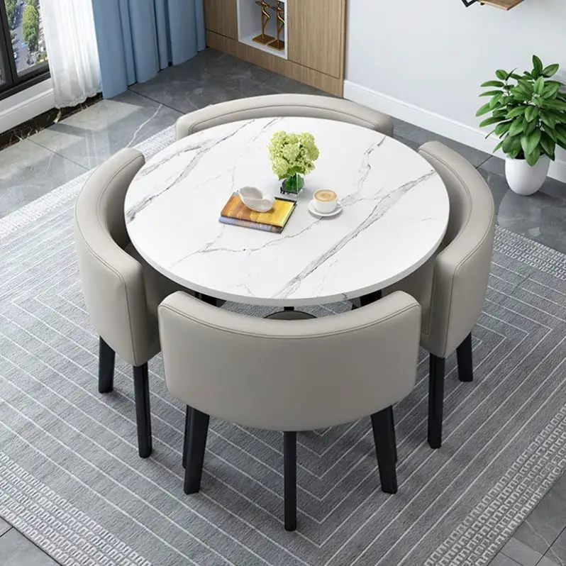 Modern Luxury Wood Kitchen Restaurant Tables And Chair s Room Furniture Small Round Marble Wooden Dining Table  4 Chairs