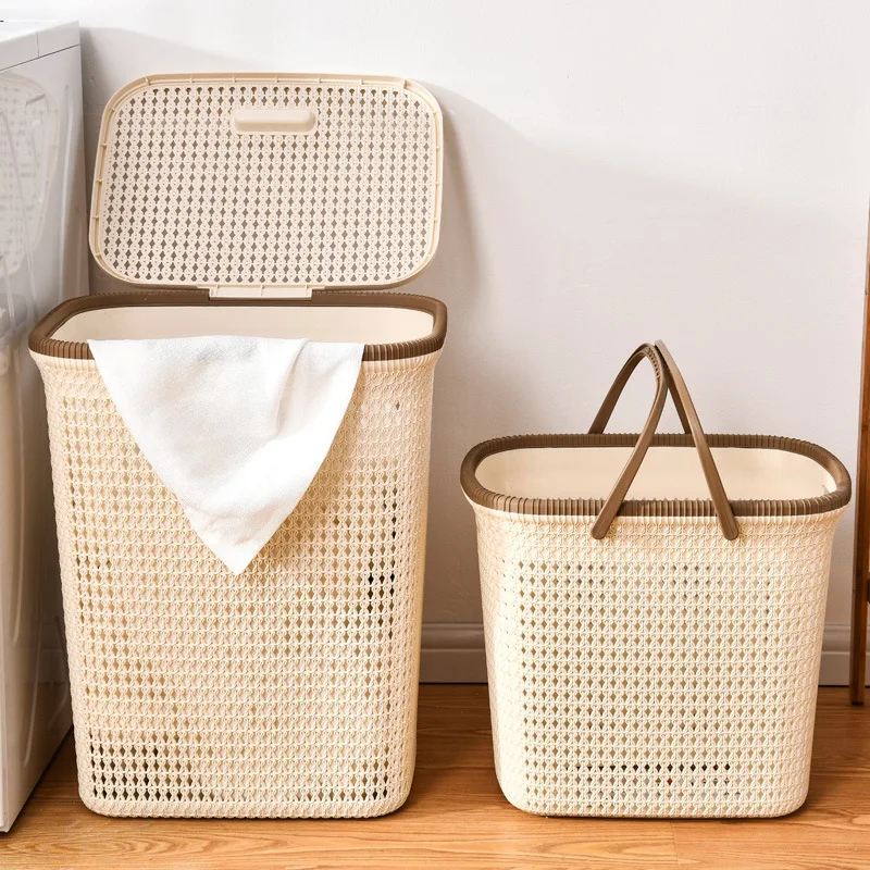 Wholesale plastic laundry basket large capacity hollow out design laundry basket with lid
