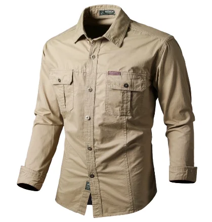 Custom Shirts Autumn Casual Long Sleeve Army Green Khaki 100%Cotton Mens Outdoor Hunting Cargo Shirts For Men