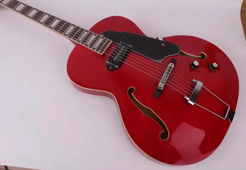Good quality red hollowbody double f hole electric guitar guitars