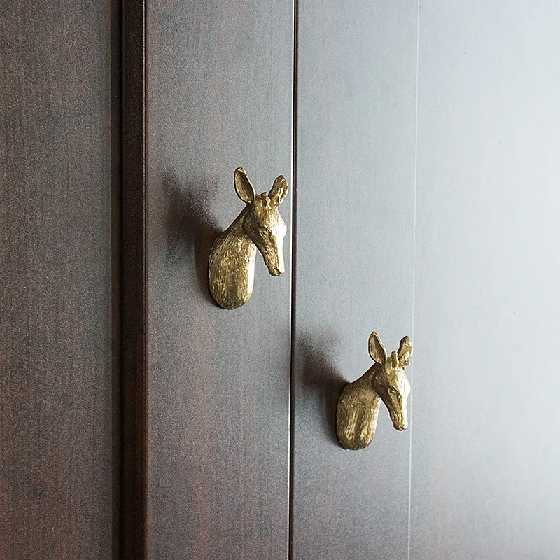 2023 New Design Modern Brass Animal Head Knobs Dresser Drawer Brass Knobs Hardware Handles
