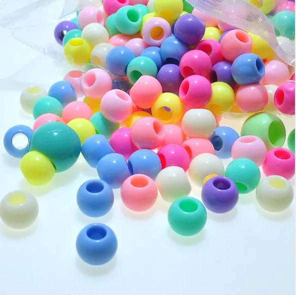 10mm Candy Color Acrylic Round Spacer Big Hole Pony Beads For Jewelry Making DIY Beads Accessories