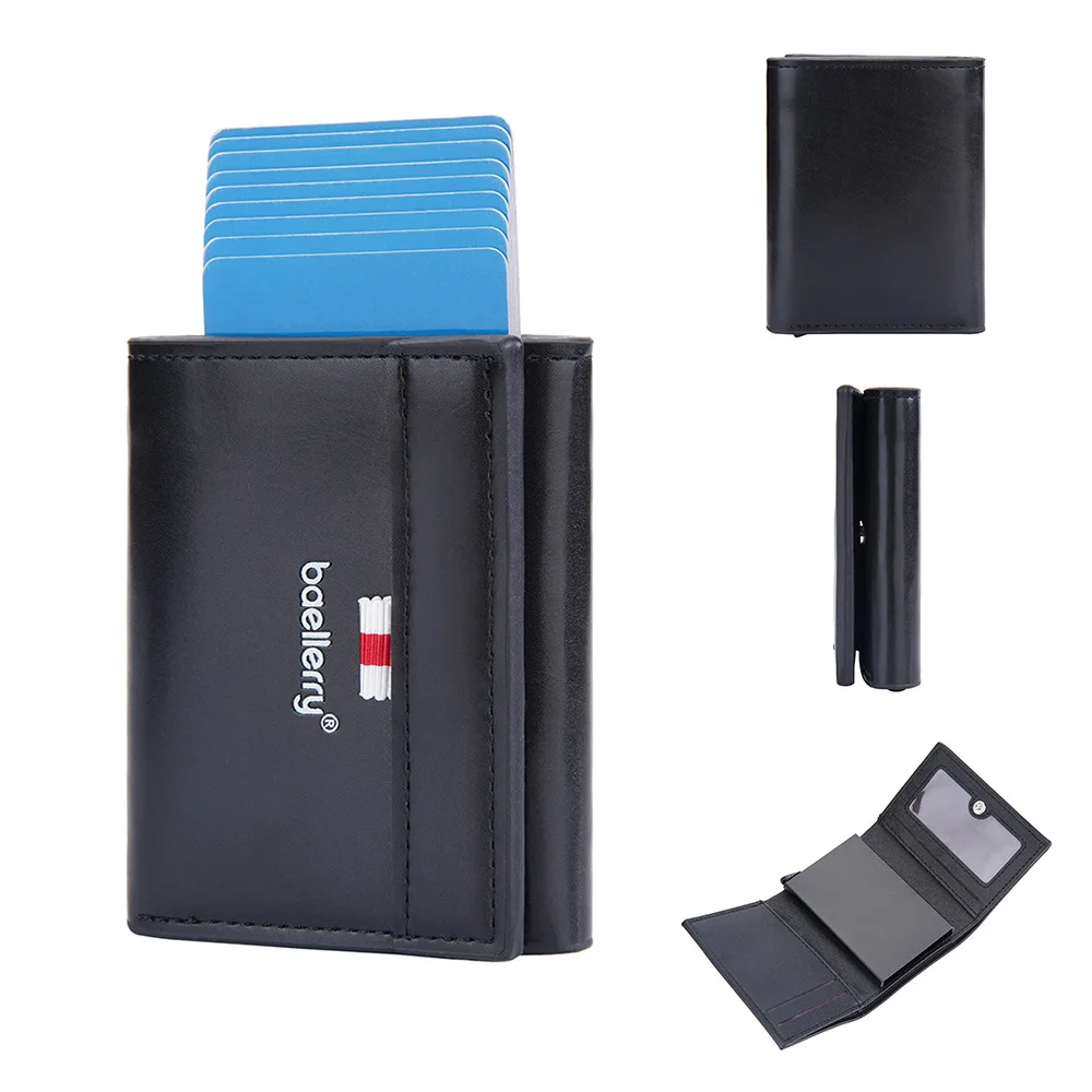baellerry aluminium metal rfid protected smart pop up wallet Money Pocket Pop Up Automatic Card Holder Wallet with Bill Slot