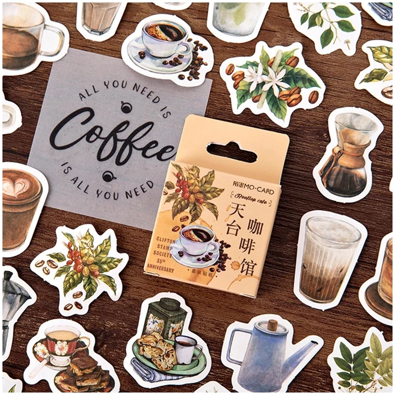 45pcs/pack Vintage Rooftop Coffee Shop Scrapbooking Planner Paper coffee Scrapbook Stickers