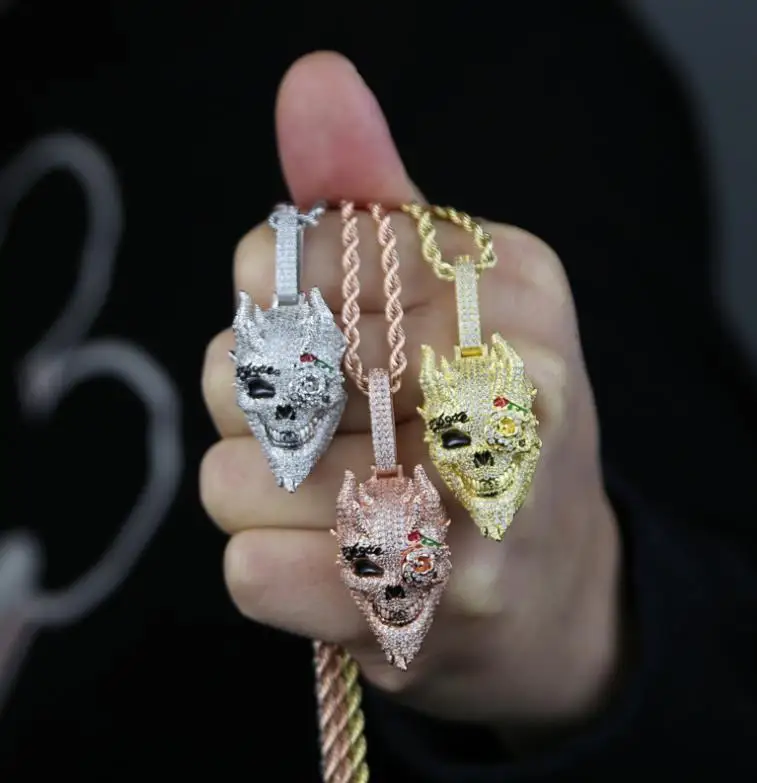 Hiphip rose head Pendant necklace with rope chain for men Head punk necklace for children