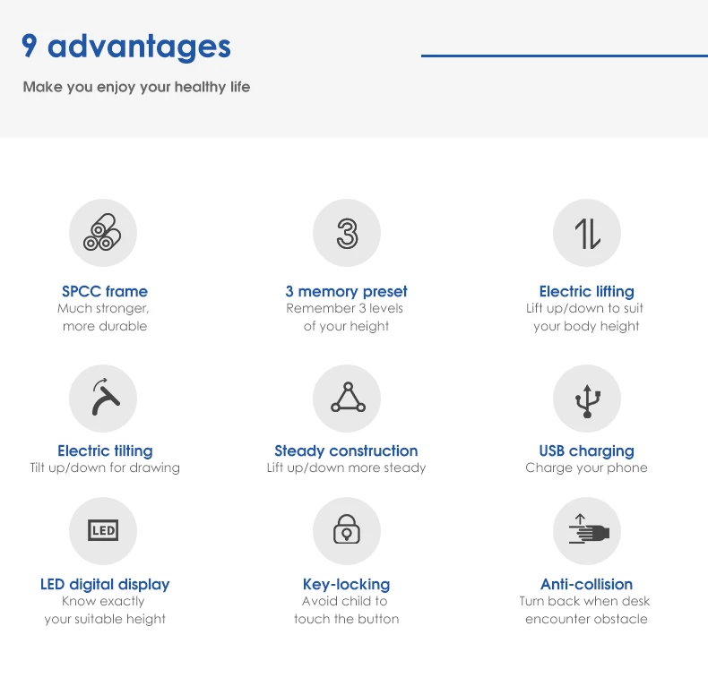 Modern Ergonomic Stand Up Desk With Tilting Function Electric Height Adjustable Standing Desk Frame Dual Motor For Drawing Study