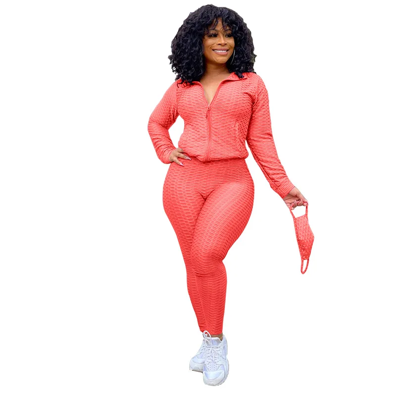 
2021 Clothing M2941 Dropshipping 2020 solid color spotswear women two piece yoga set NOT WITH face cover 