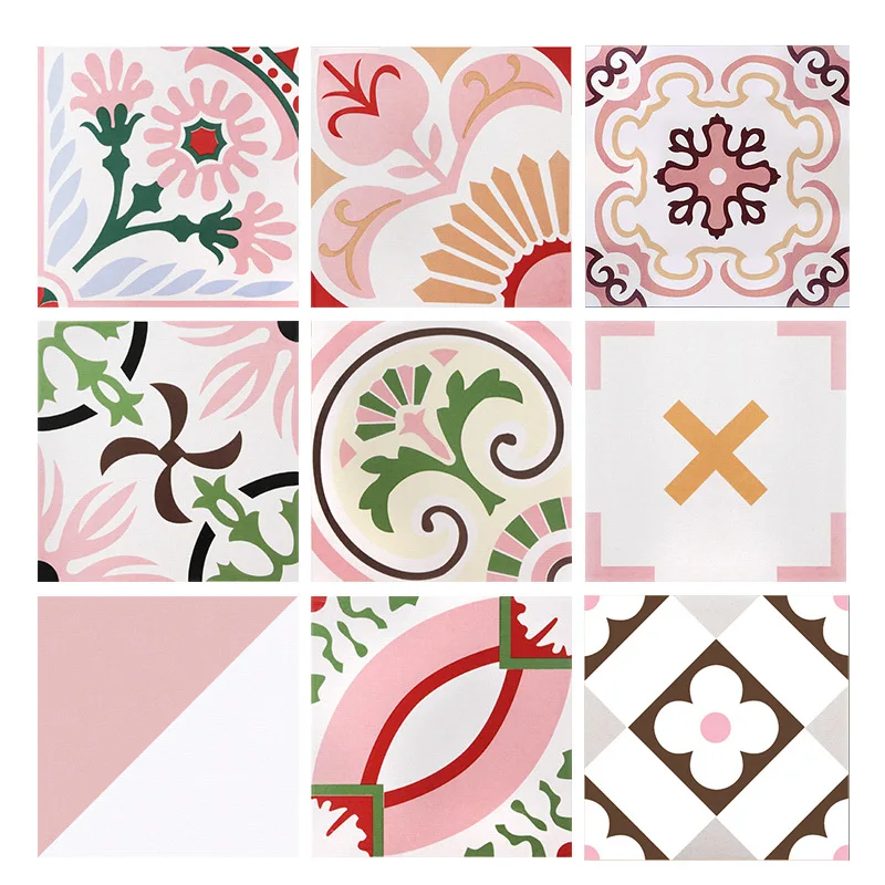 Retro pattern tile kitchen ground pink floor tiles non-slip balcony antique wall tiles