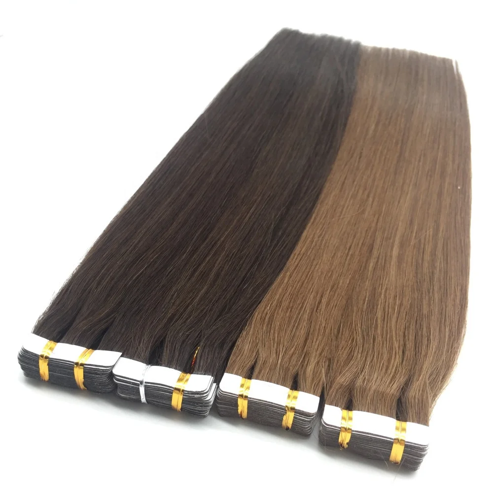 Wholesale 100% Remy Human Hair Tape Hair Extensions High Quality Cuticle Aligned Natural Virgin Tape Ins Hair Extension 99J Red