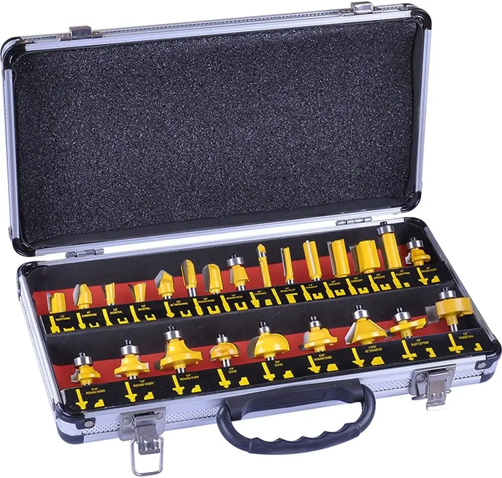 24PCS  wholesale factory solid router bits set straight shank wooden carbide cnc router bits set for wood woodworking