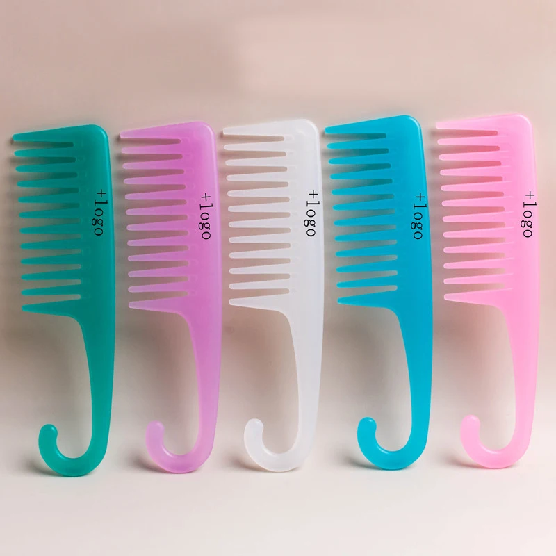 Large Wide Tooth Hook Comb Professional Plastic Salon custom Hanging Detangle Comb