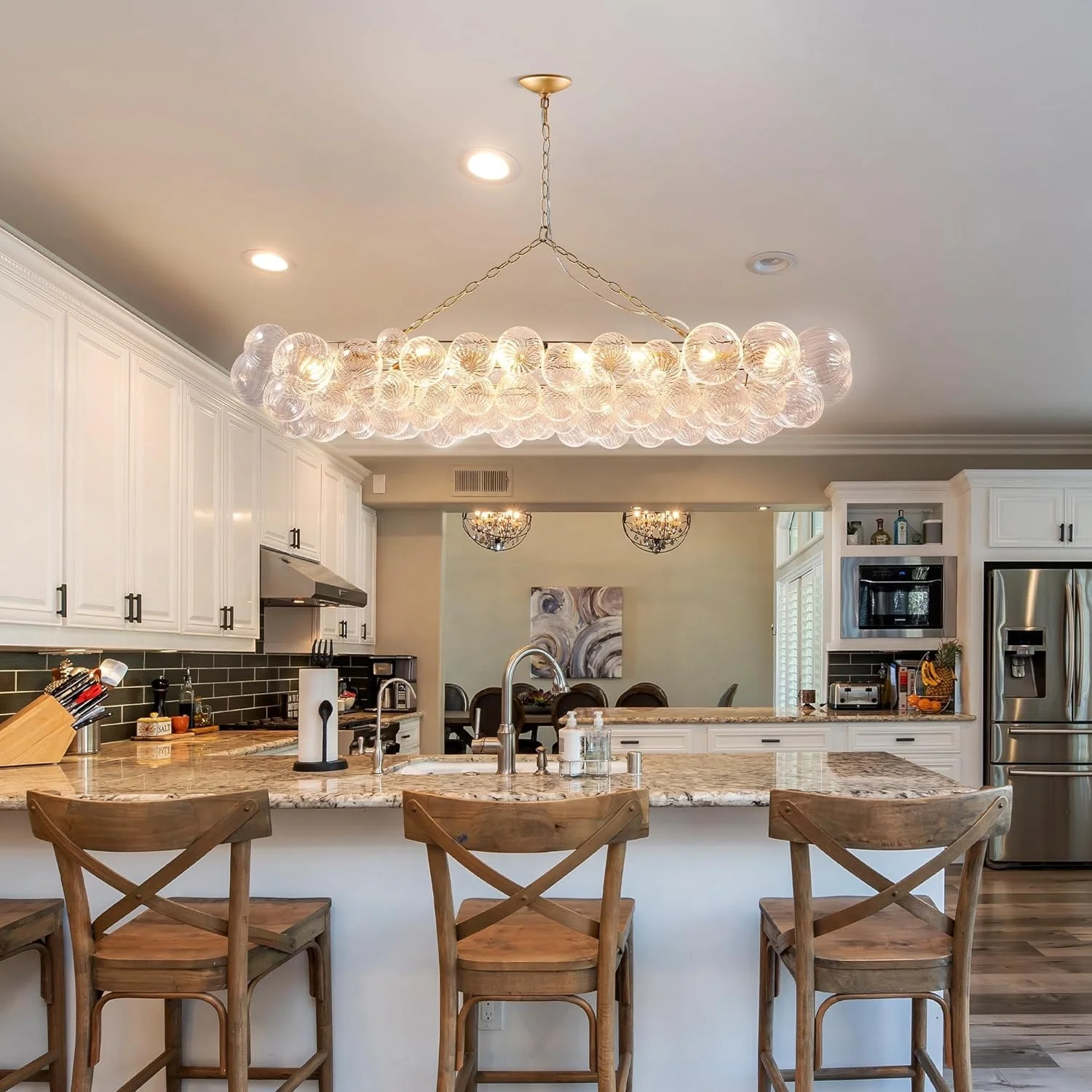 Nordic Design Home Lighting Modern Ceiling Lamp Rectangular Corridor Lights Glass Ball Clear Bubble Chandelier Hanging Lamp