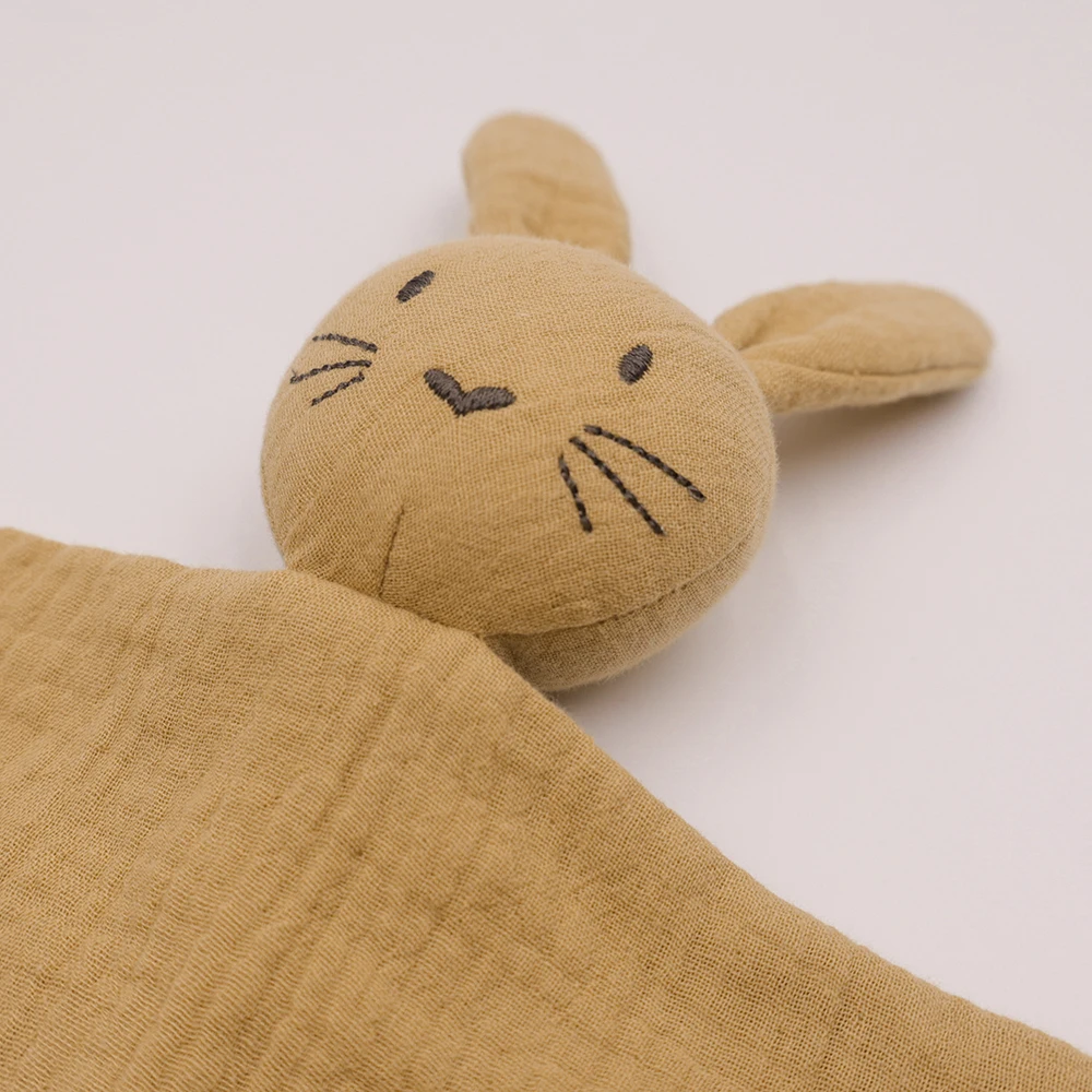 Maydow 3pcs Soft Cotton Muslin Baby Bibs Stuffed Doll Comforters Saliva Towel Security Bunny Ear Teething Ring Set