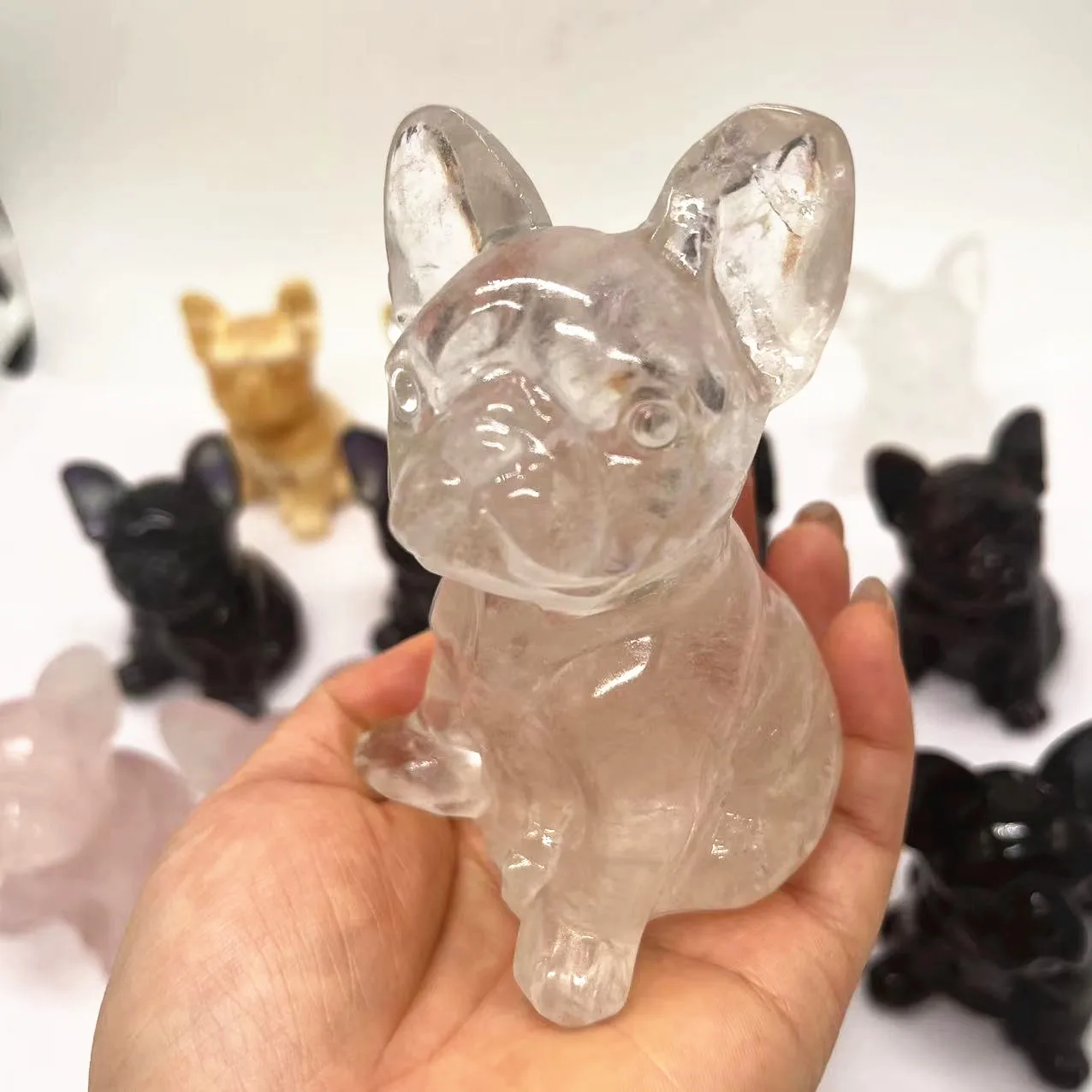 Wholesale Bulk 10 Cm Crystal Carving French Bulldog Hand Carved Healing Crystal Animal Carvings