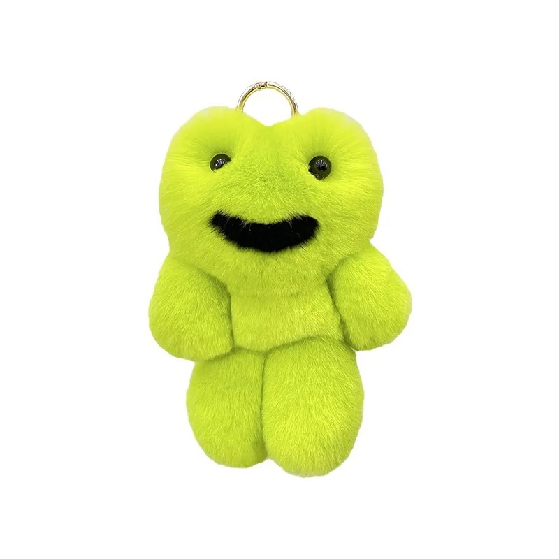 Cute Rex Rabbit Fur Frog Car Keychain Pendant Ins Plush Big Green Frog Doll Backpack Pendant Gift
