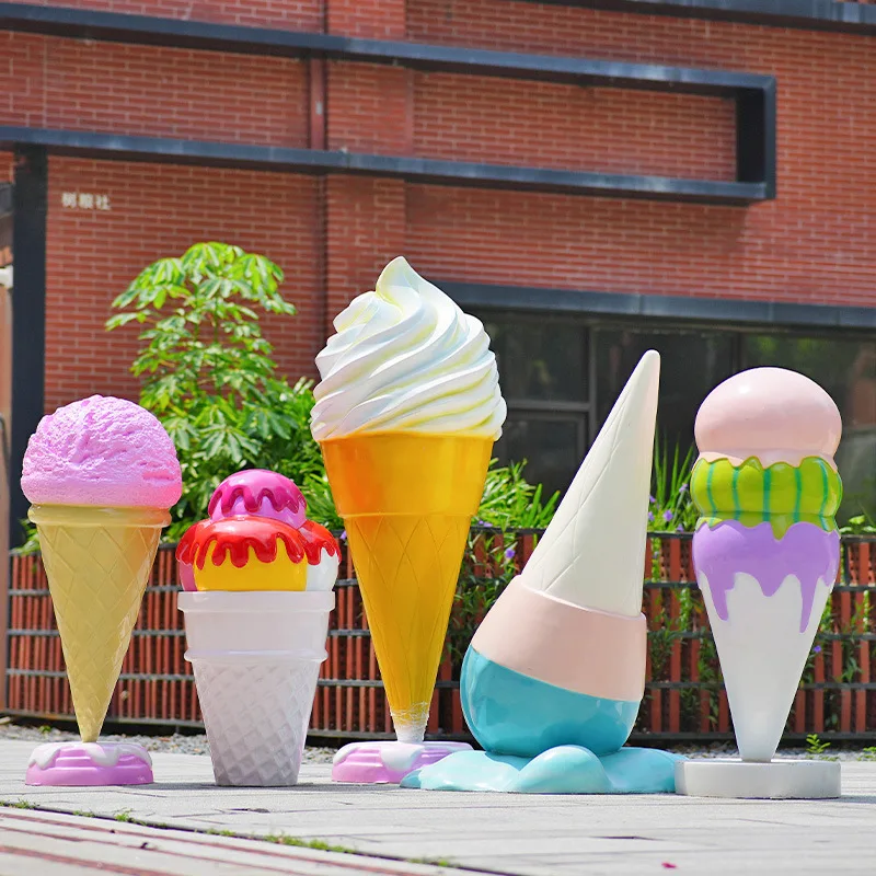 Shopping Mall Ice Cream Shops Outdoor Decor Sculpture More Color Large Fiberglass Giant Ice Cream Statue