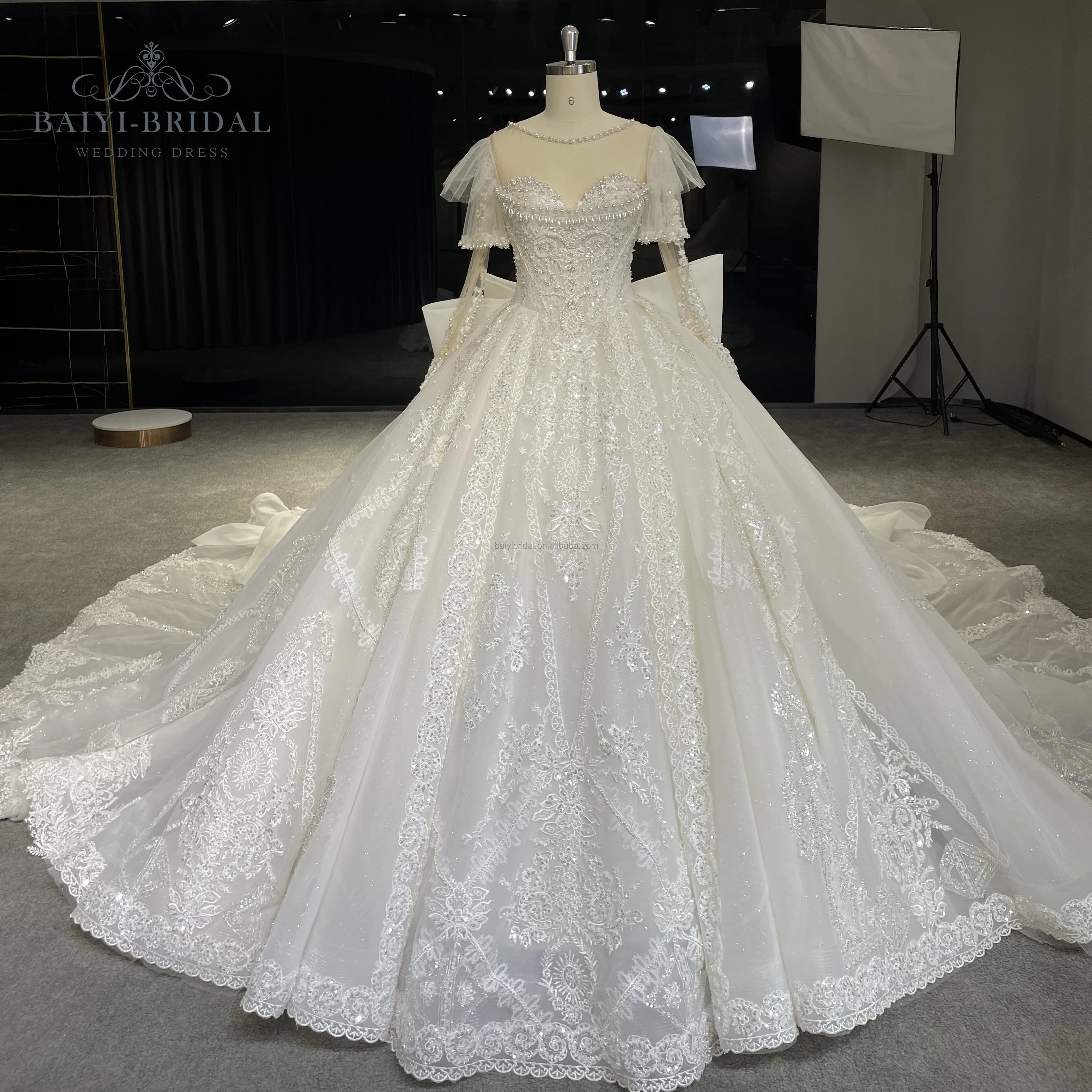 2022 White Fashion Vestido De Noiva Bridal Tulle Mariage Women Wedding Dress With Long Trailing