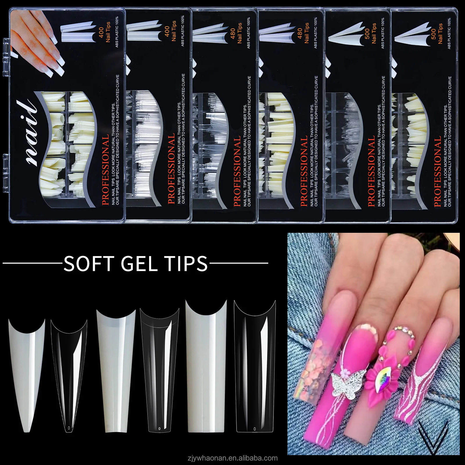 DIY Artificial nail tips false 500pcs bag french tip acrylic c curve clear false xxl coffin nail tips no c curve