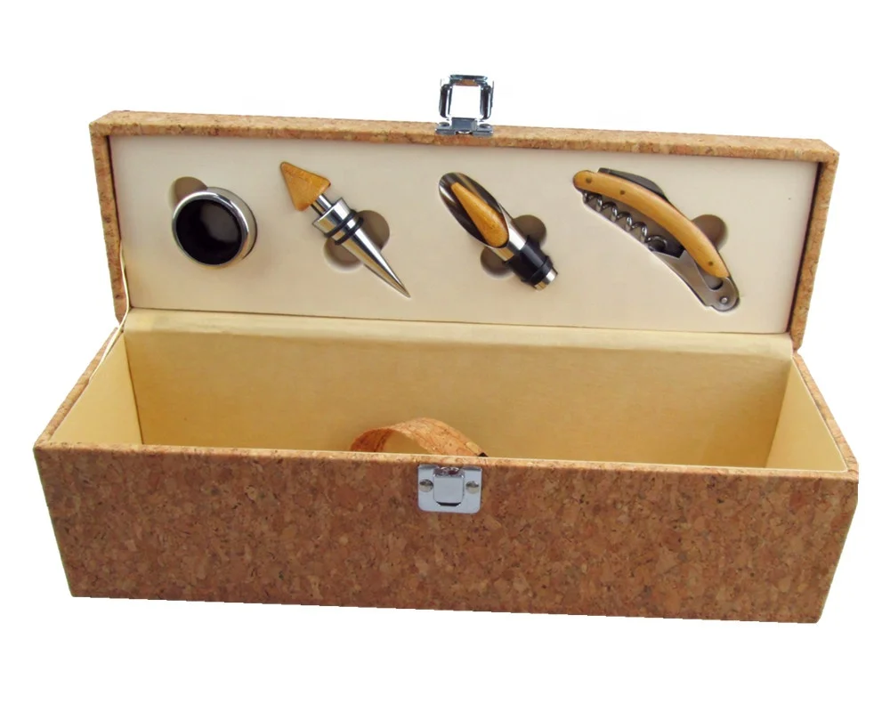 
NEW PU cork leather red wine box for 1 bottle wine case with wine accessories 
