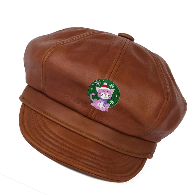 Wholesale PU newsboy Flat Ivy Cap Gatsby Driving Fishing 8 Panel Cabby leather beret hat for men
