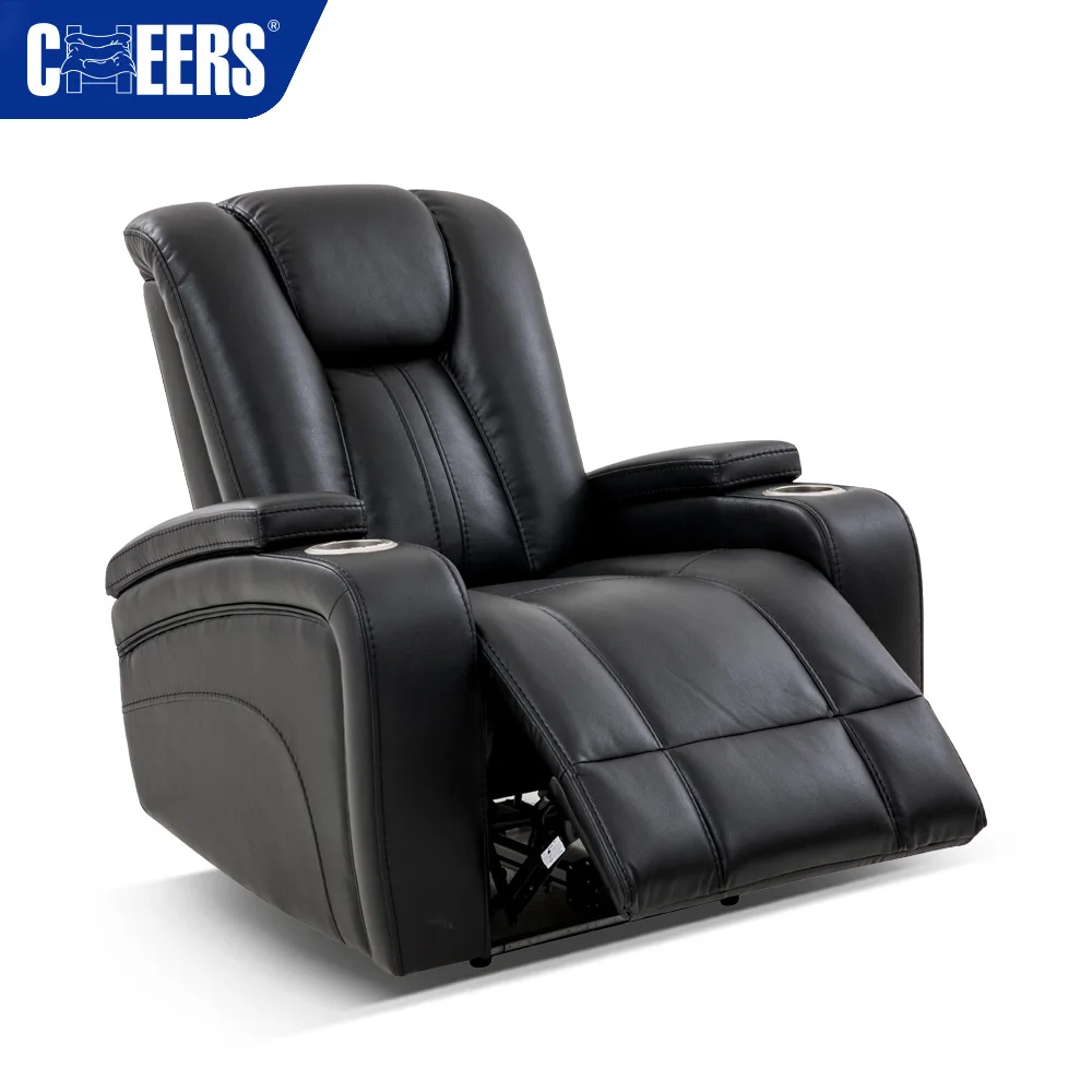 MANWAH CHEERS Electric Fabric 3+2+1 Recliner Sofa Set With Led Light and Storage Box Cup Holder