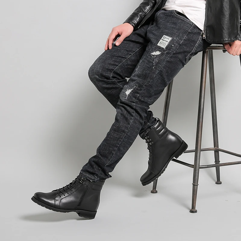 Factory wholesale Elevator shoes for men height increasing shoes winter boots for men Lace-Up Side Zip Snow Boots