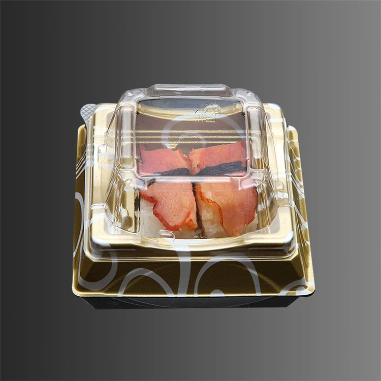 Wholesale PS OPS Portable Sushi Packaging Box Black Square Plastic Sushi Container With Lid