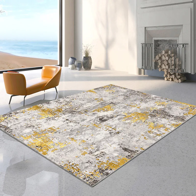 Hot sale  Home Carpets Rugs Living Room Modern Turkish Shaggy Rug Machine Made Luxury Grey And Golden Abstract Custom Rugs