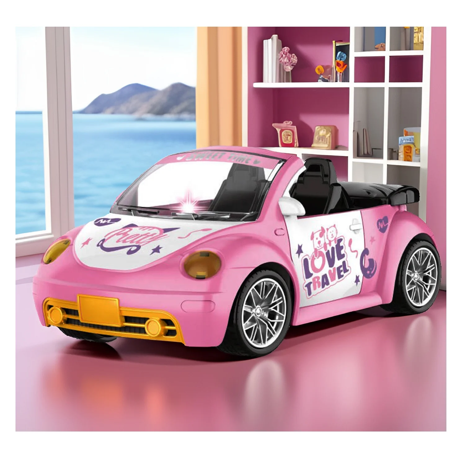 KK New High Quality Rc Pink Car Toy,4 Channels Remote Control Princess Car With Lighting & Doll,Hot Sale Princess Rc Car For Kid