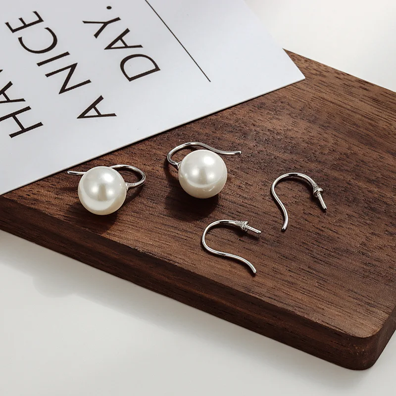 925 Sterling Silver Earring Hook Blank Setting Round Pearl Pendant Ear Base Findings For DIY Jewelry Making