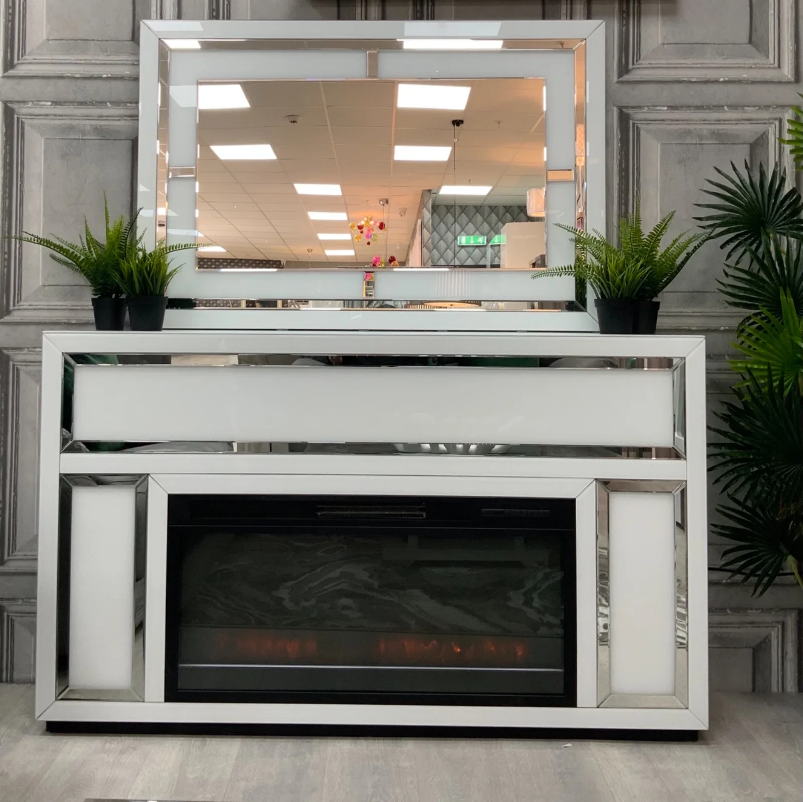 living room furniture TV stand for 75 inches electric fireplace stove heater with remote mirrored electric fireplace