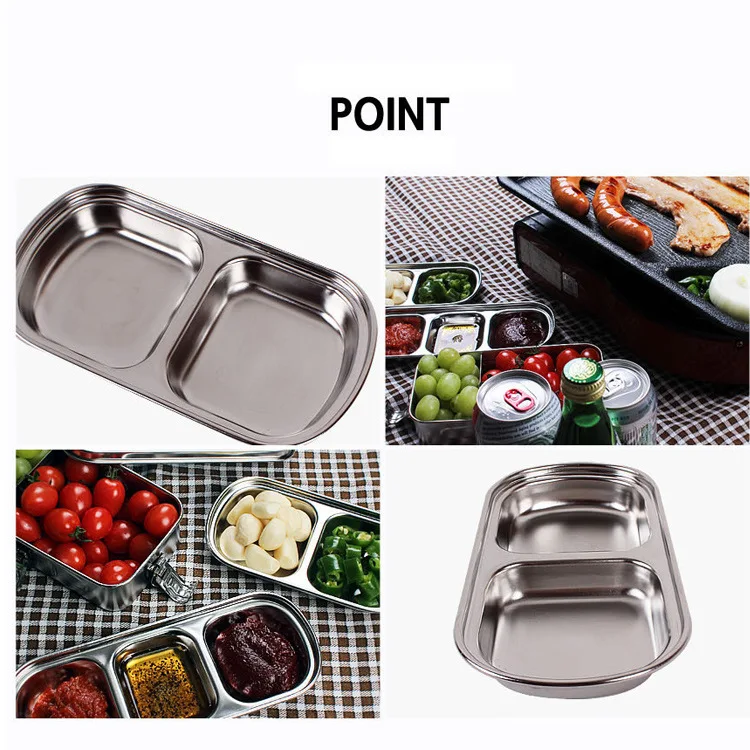 SP2571Barbecue dipping plate Outdoor stainless steel sauce plate Picnic multi grid seasoning plate