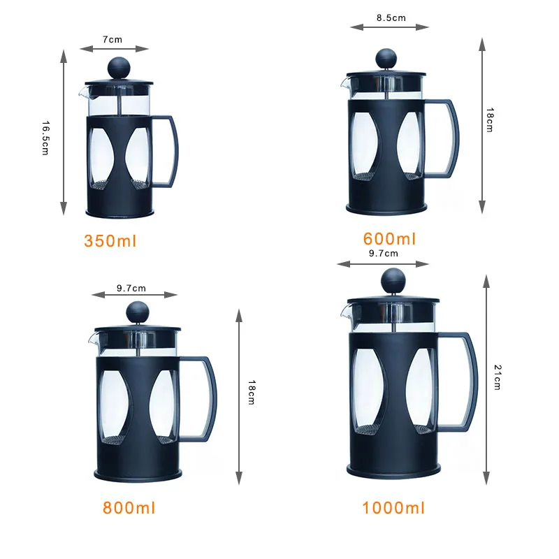 600ml Turkish Style Glass French Coffee Press Maker With Black Plastic Handle