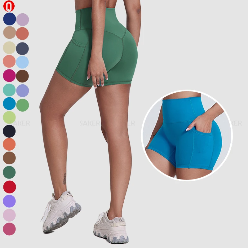 Custom Summer Women High Waist Gym Shorts Running Breathable Compression Athletic Yoga Sport Shorts With Pocket