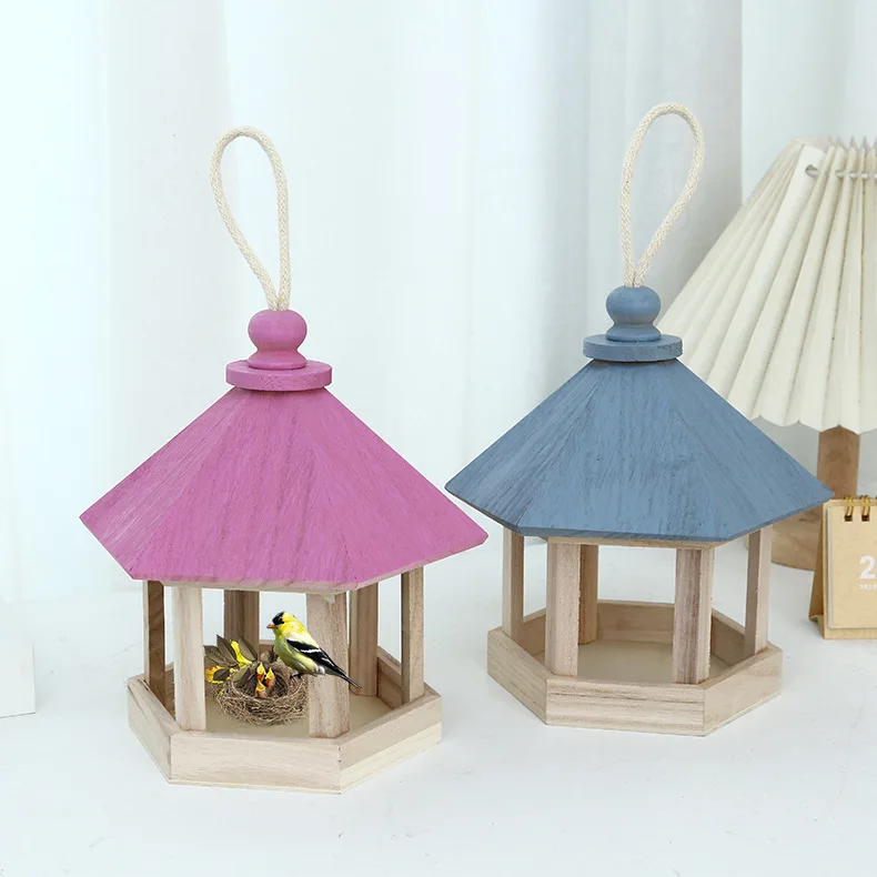 Custom Made 100% Natural Acacia Wooden Bird House Station Reasonably Priced Pet Bowls & Feeders for Bird Breeding & Feeding