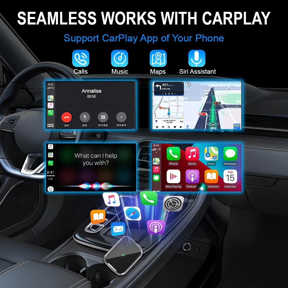 Низкоэнергетическая мини-беспроводная коробка carplay поддерживает Универсальное автомобильное и iPhone Android система автоматического подключения через Bluetooth или Wi-Fi