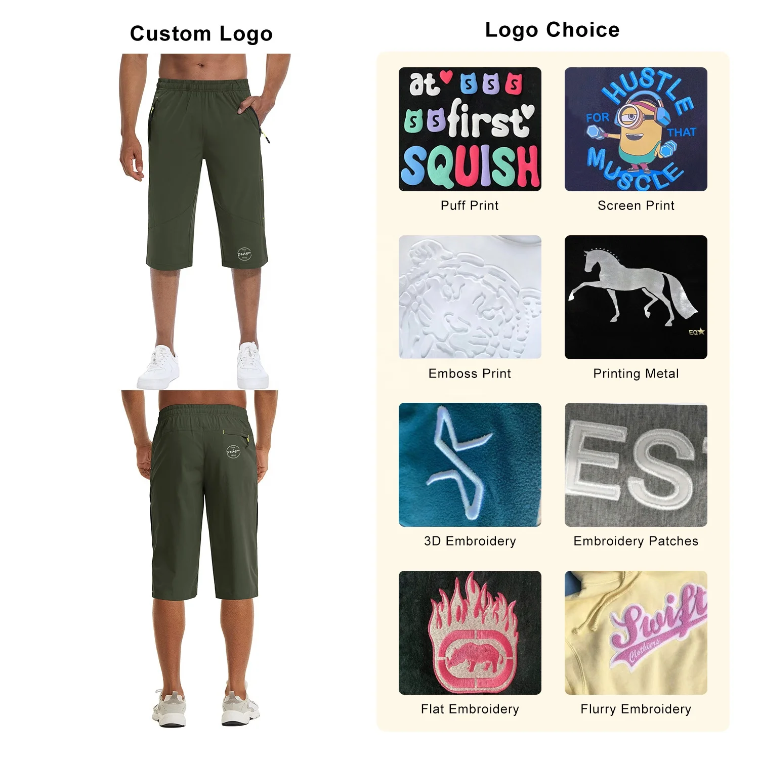 High Quality Casual Loose Fit Lightweight Elastic Waist Straight-Leg Zipper Pockets Capri Pants Men Leisure Wear