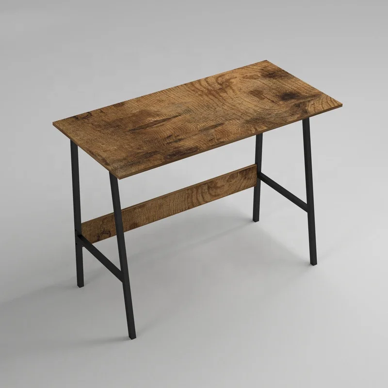 industrial rustic brown stable workstations executive Writing Study computer pc desk home office with Iron Frame