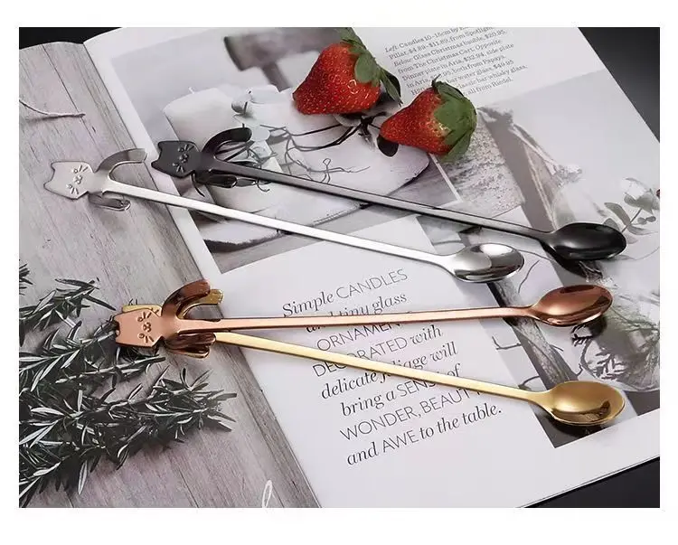 Wholesale 304 Stainless Steel Spoons Stirring Spoons for Coffee cartoon ice spoonl creative cat patten spoon with long handle